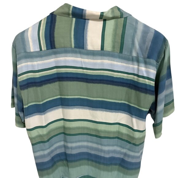 Tommy Bahama 100% Silk Button Up Men’s Shirt Size Large Short Sleeve Stripped - Picture 6 of 6